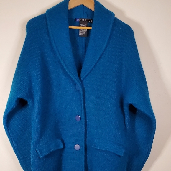 Vintage Turquoise Mohair Indie Button-Up Sweater Coat - Picture 14 of 14